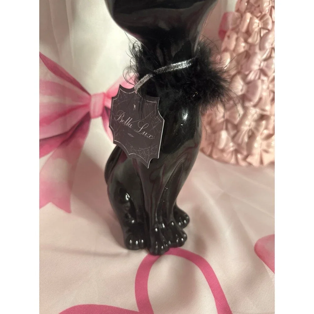 Bella Lux Halloween Black Cat with Boa & Devil Horns